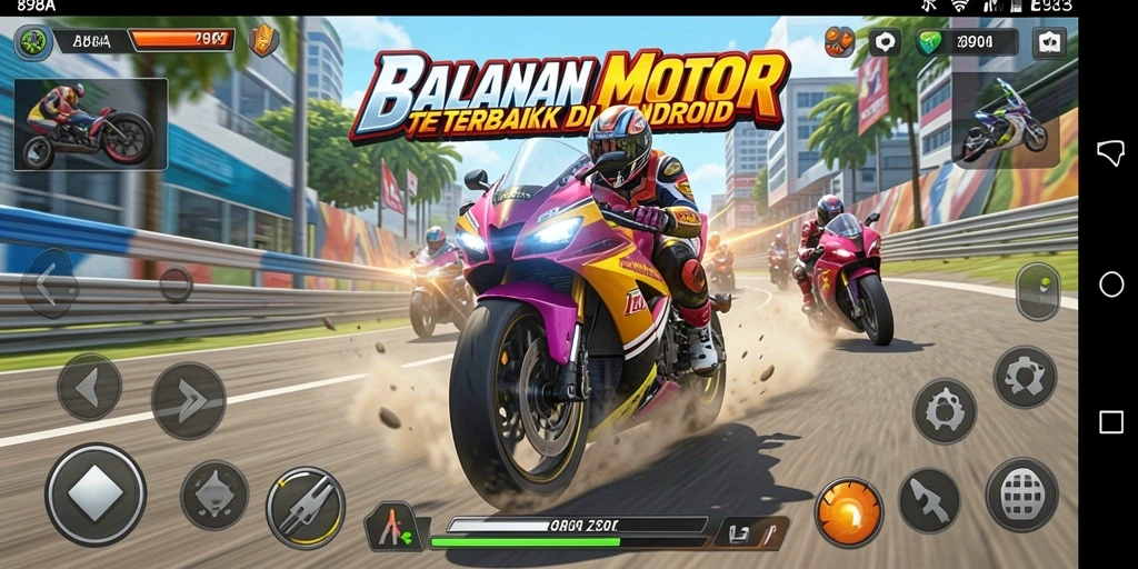 Screenshot menampilkan aksi balapan motor yang mendebarkan.