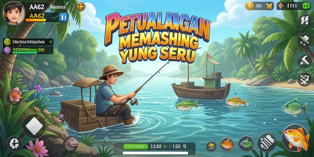 Tampilan gameplay AA62 yang menarik dengan pemandangan memancing yang indah.