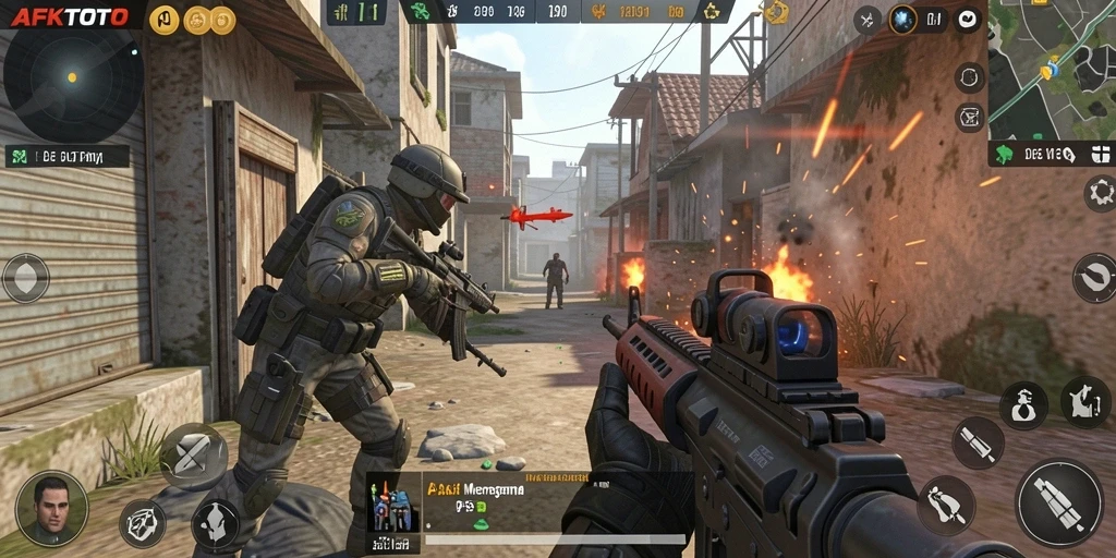 Tampilan aksi menegangkan dari AFKTOTO dalam gameplay FPS.