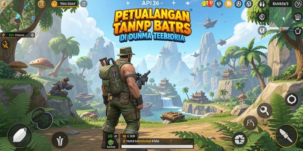 Screenshot dari gameplay API36 yang menunjukkan eksplorasi dunia terbuka.