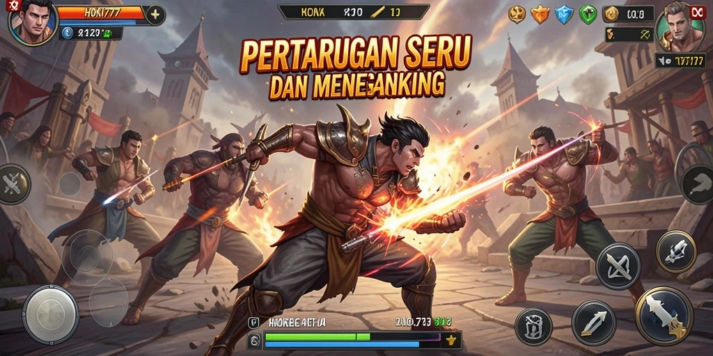 Tampilan seru pertarungan dalam HOKI777 saat karakter bertemu di arena.