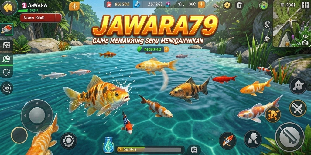 Gameplay JAWARA79 dengan grafis memukau saat memancing.
