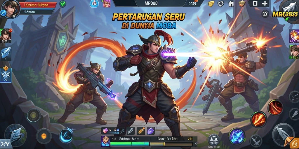 Tampilan screenshot MR888 menampilkan aksi intens dalam permainan MOBA.