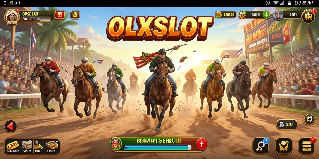 Screenshot OLXSLOT menampilkan aksi balapan mendebarkan di lintasan.