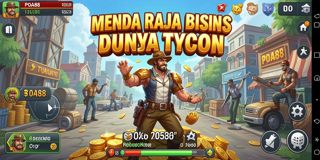 Tampilan gameplay seru di dunia Tycoon dan bisnis.