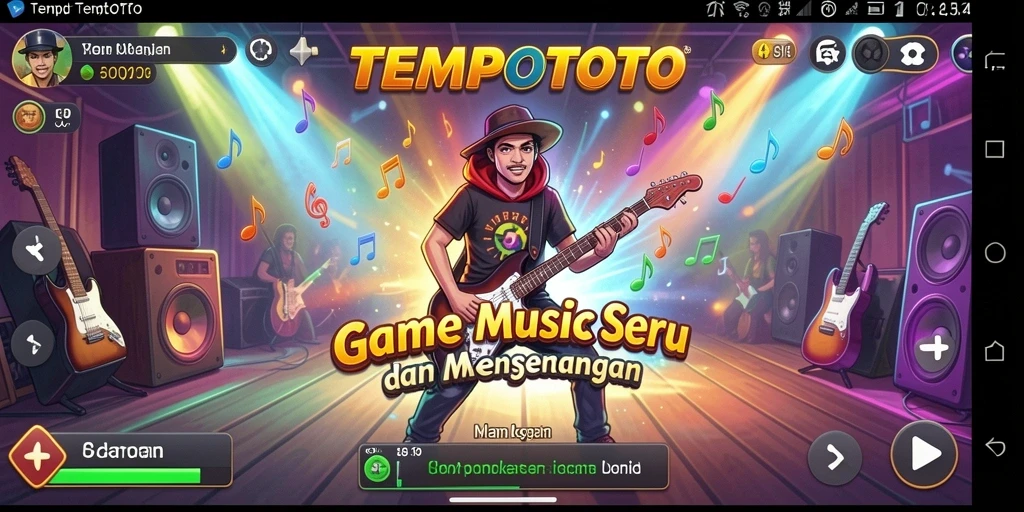 Tangkapan layar TEMPOTOTO yang menampilkan aksi permainan musik yang seru.